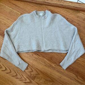 Wilfred Free creme/grey 100% Merino Wool Crop Knit Pullover Sweater Sz S Aritzia